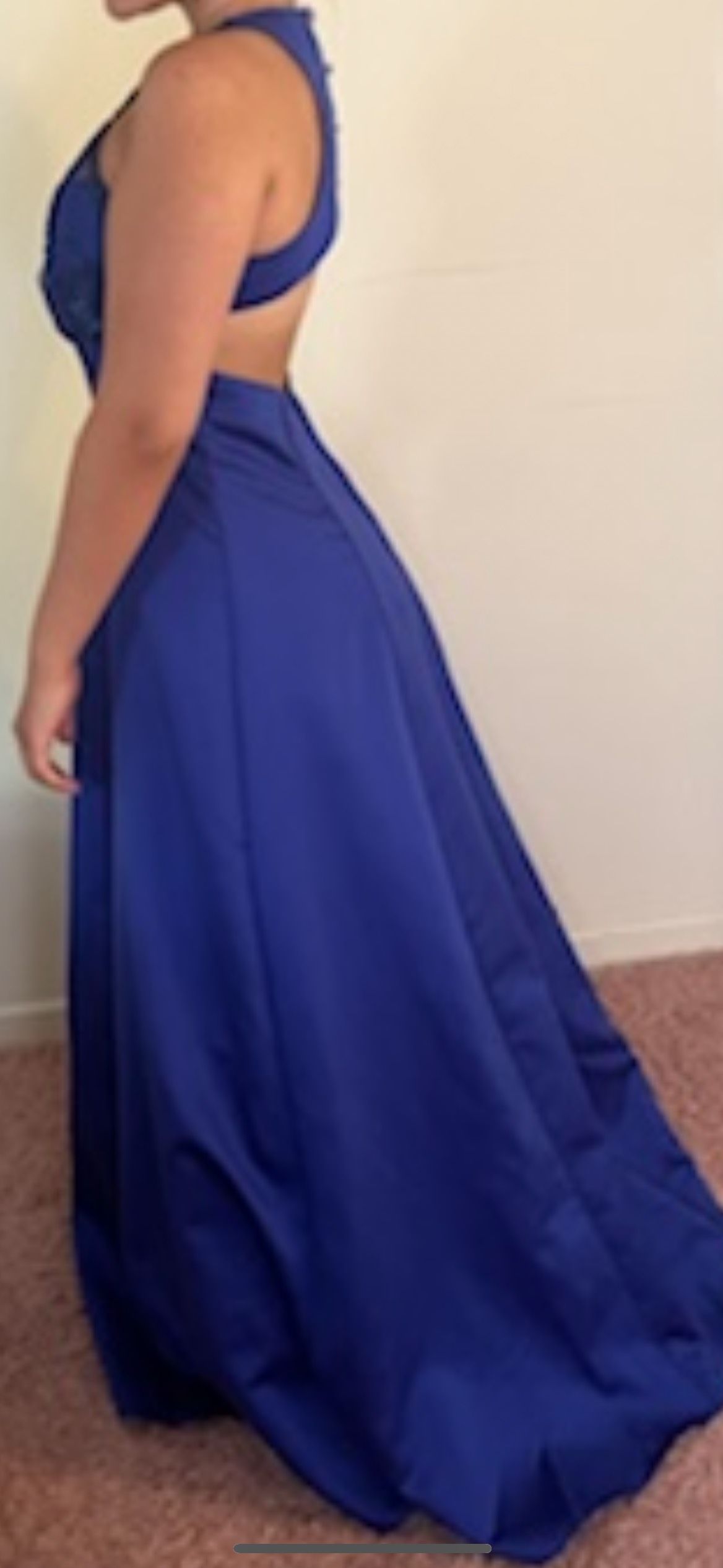 Size 2 Prom Sheer Royal Blue Ball Gown on Queenly