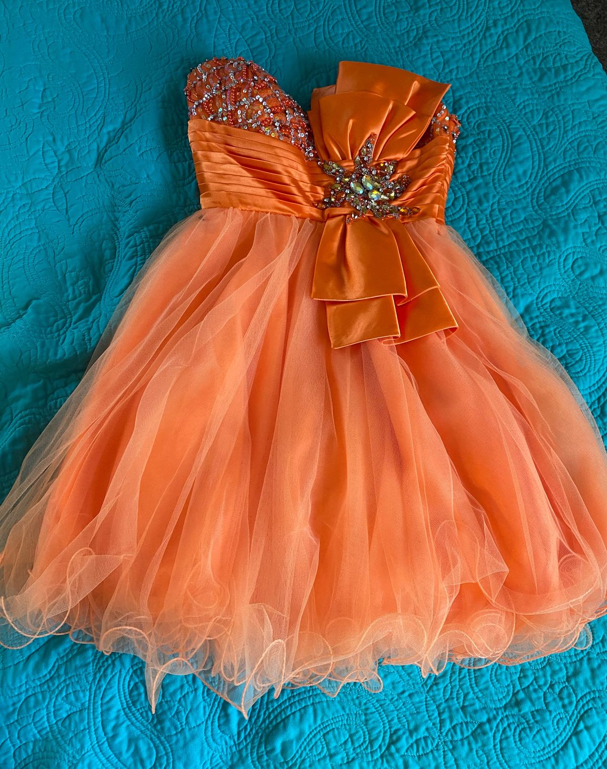 Terani Couture Size 0 Homecoming Strapless Orange Cocktail Dress on Queenly