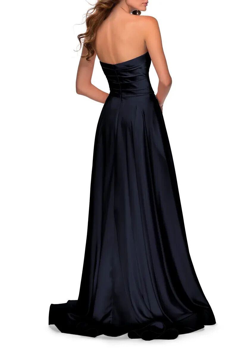 La Femme Size 10 Prom Strapless Navy Blue Ball Gown on Queenly