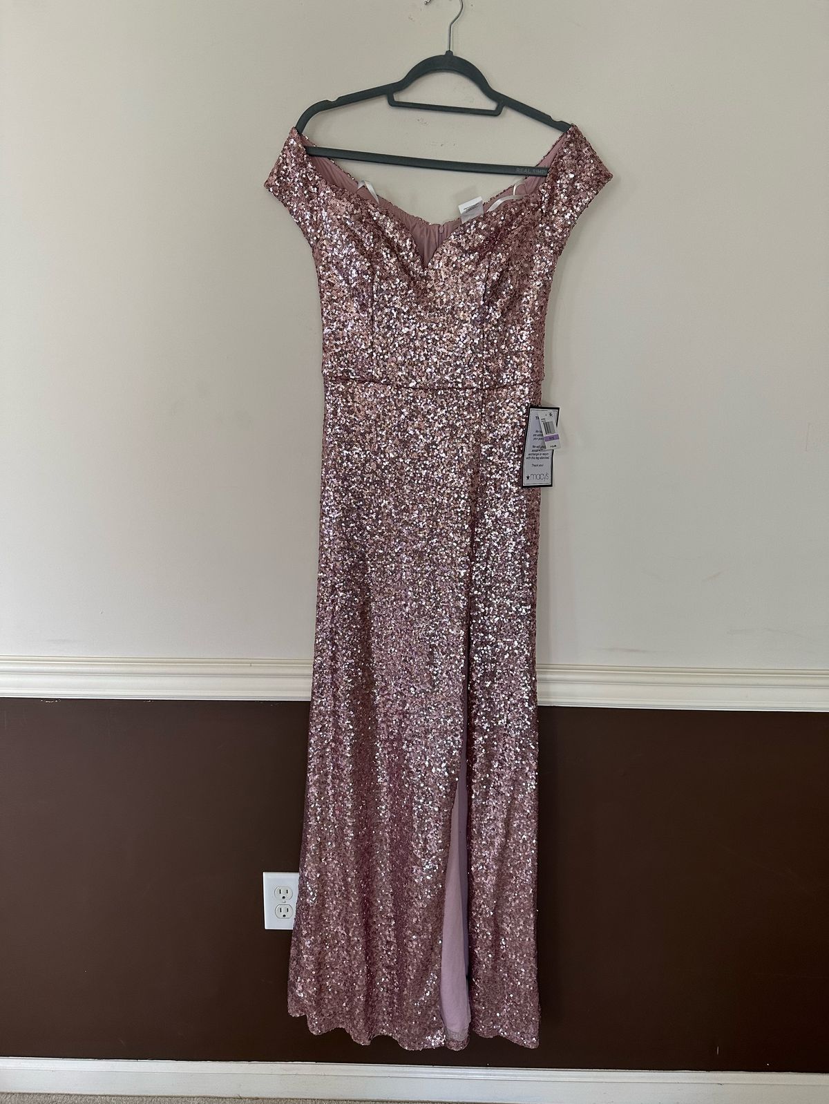 Size 12 Off The Shoulder Sequined Pink Side Slit Dress on Queenly