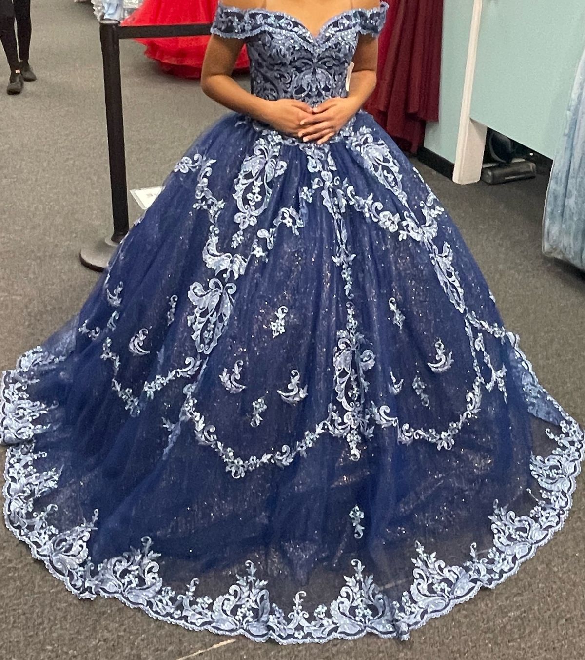 Size 4 Lace Light Blue Ball Gown on Queenly