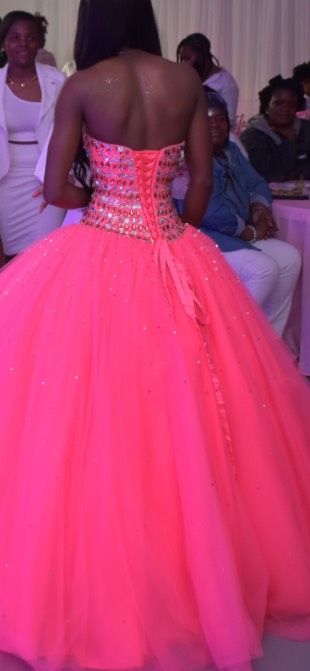 Size S Prom Strapless Sequined Hot Pink Ball Gown on Queenly