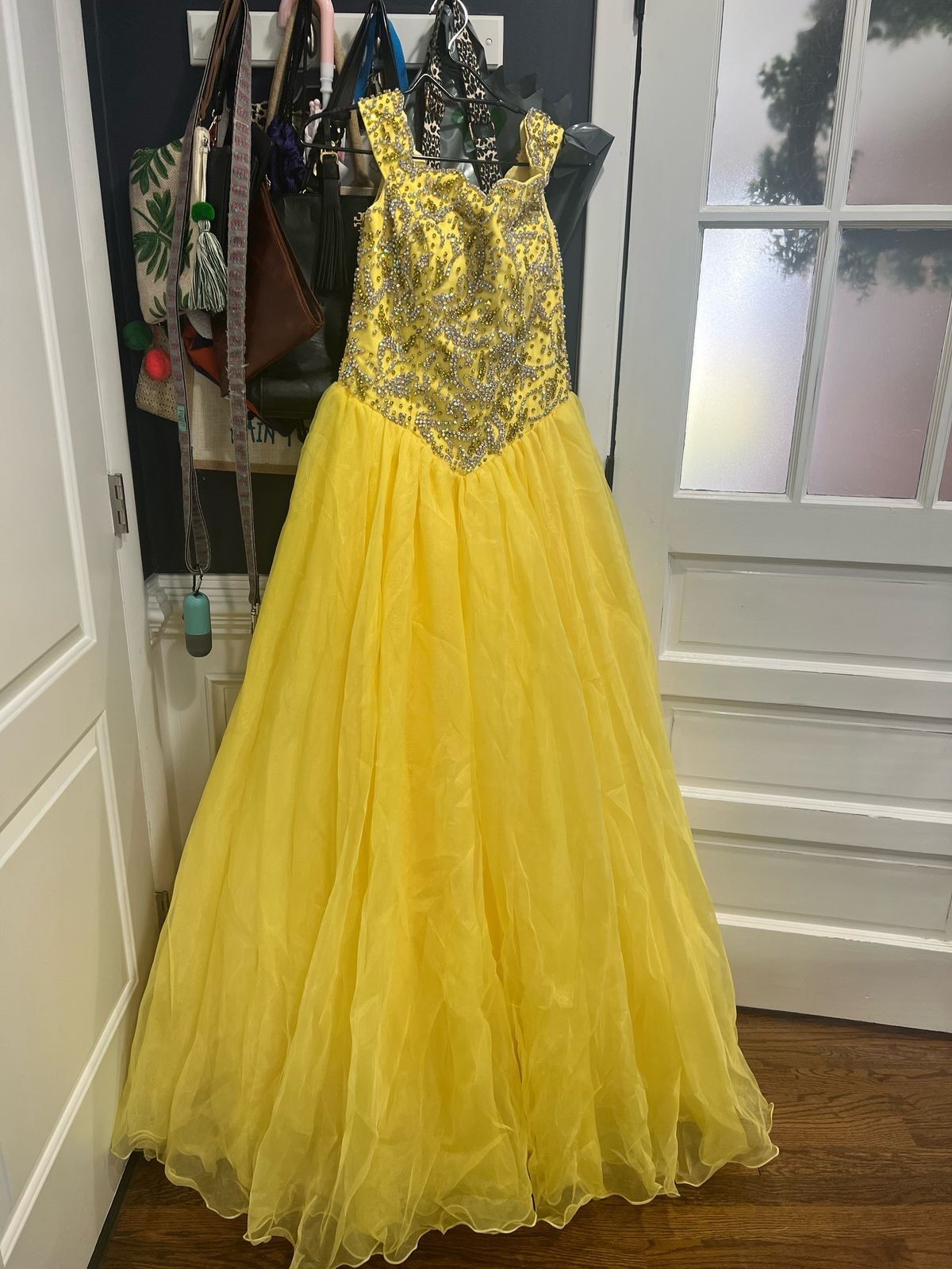 Size 8 Pageant Off The Shoulder Yellow Ball Gown on Queenly