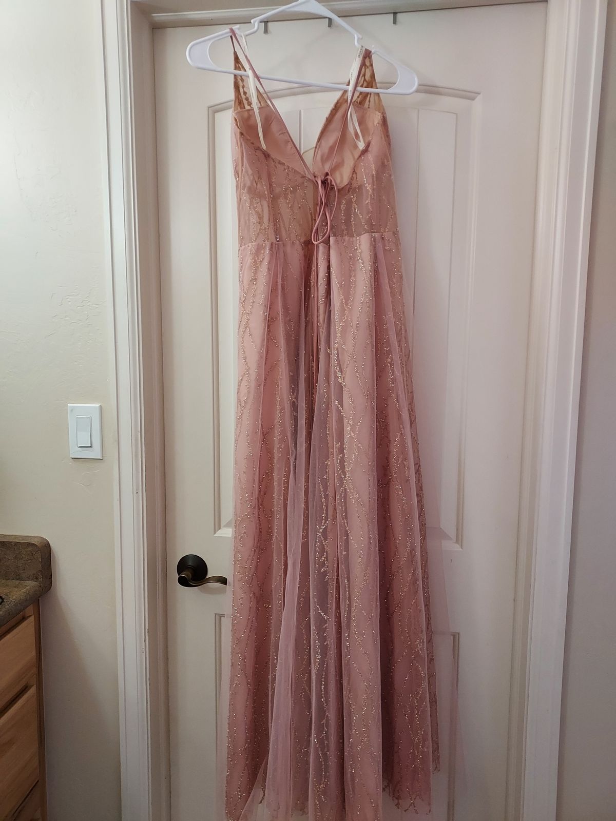 Galina Signature  Plus Size 16 Prom Plunge Lace Rose Gold A-line Dress on Queenly