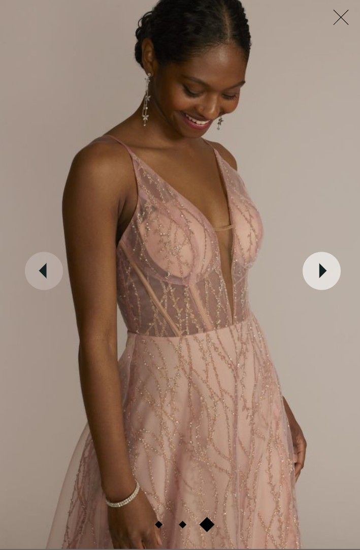 Galina Plus Size 16 Prom Plunge Lace Rose Gold A-line Dress on Queenly