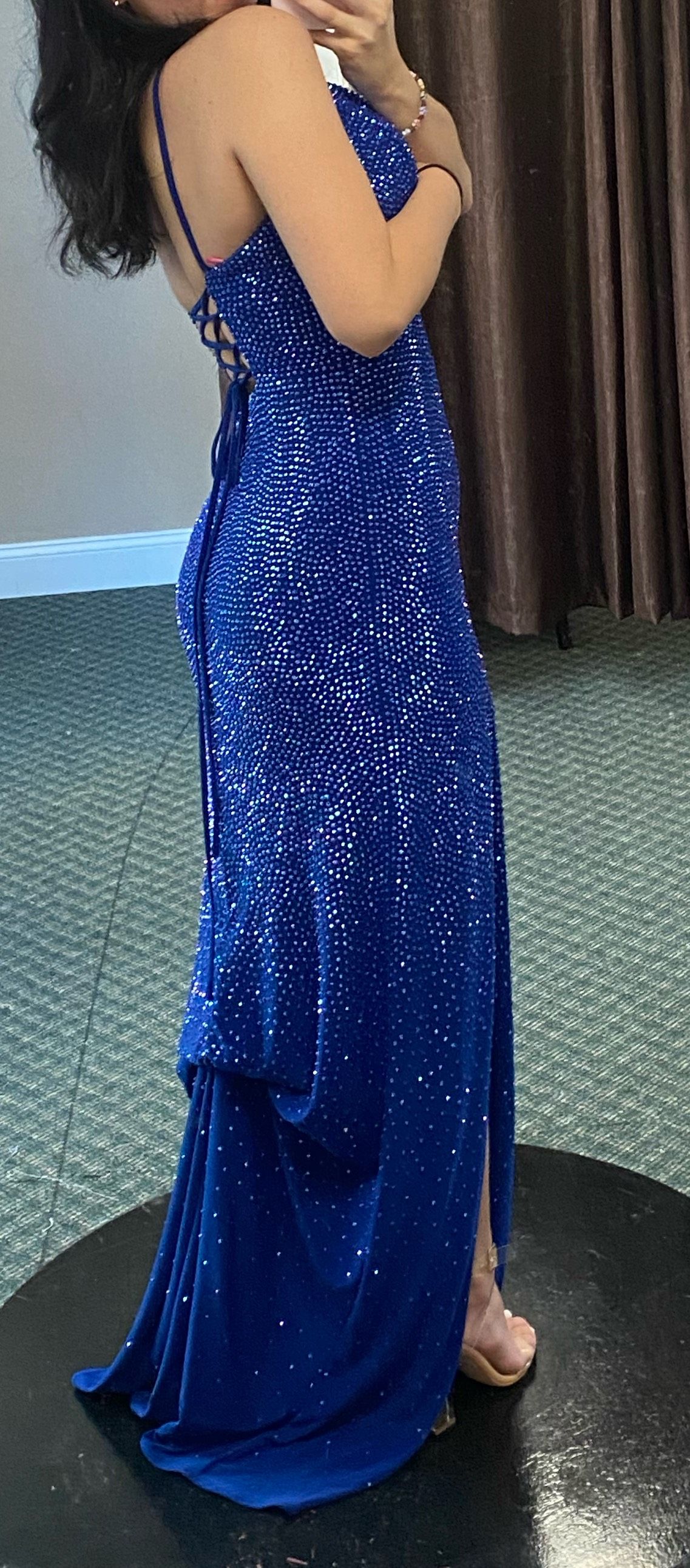 Vienna Size 2 Prom Sequined Blue Side Slit Dress on Queenly