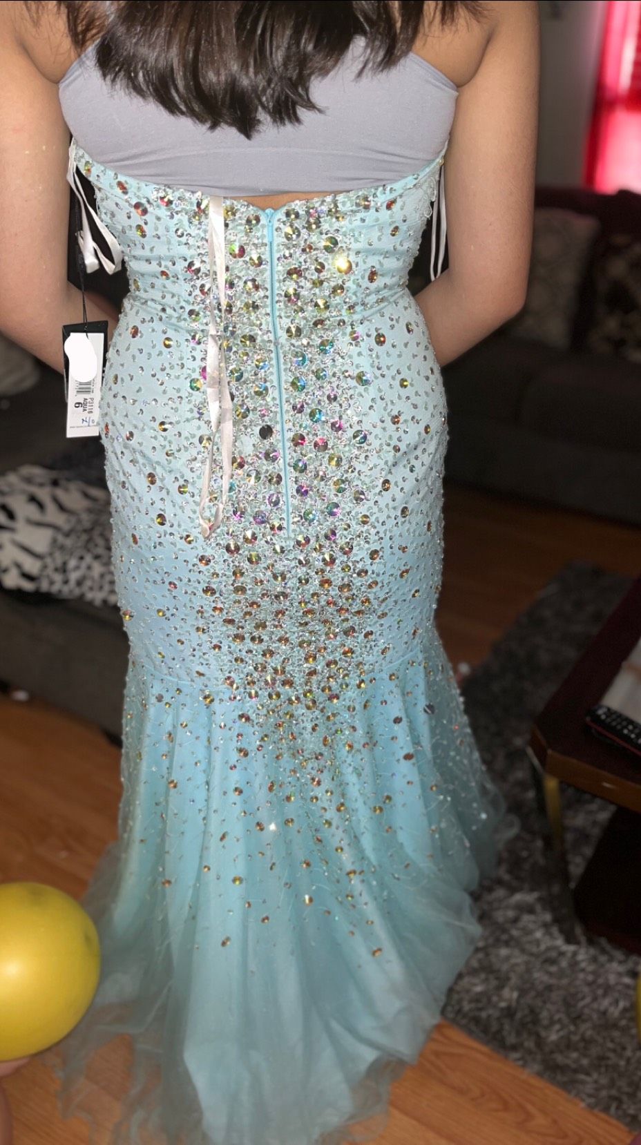 Terani Couture Size 6 Prom Strapless Sequined Blue Mermaid Dress on Queenly