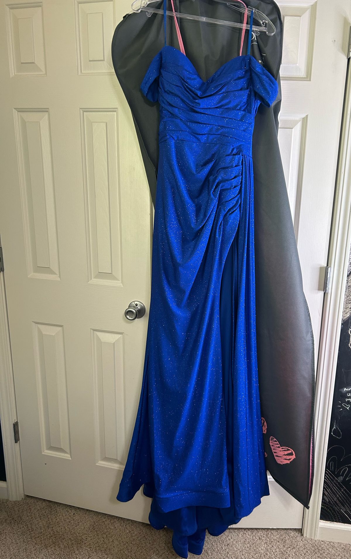 Size 8 Prom Off The Shoulder Sequined Blue Side Slit Dress on Queenly