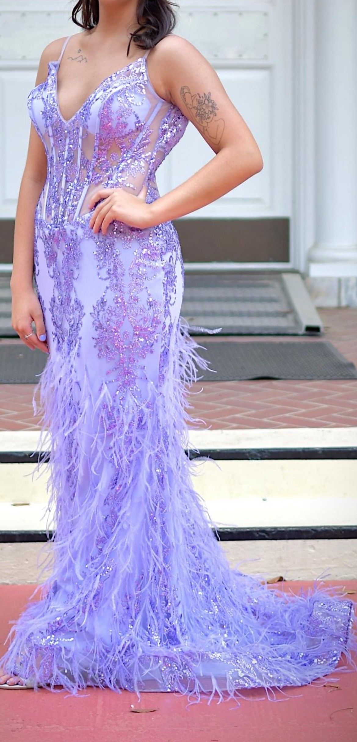 Jovani Size 8 Prom Plunge Lace Light Purple Floor Length Maxi on Queenly