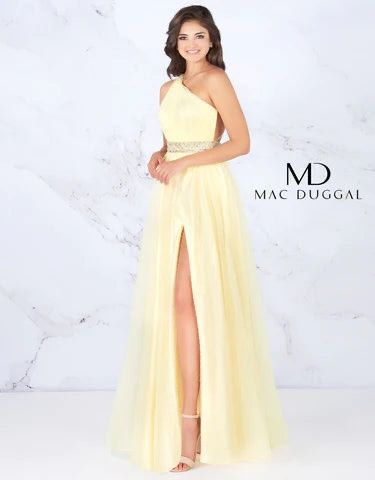 Mac Duggal Size 2 Prom Yellow Side Slit Dress on Queenly
