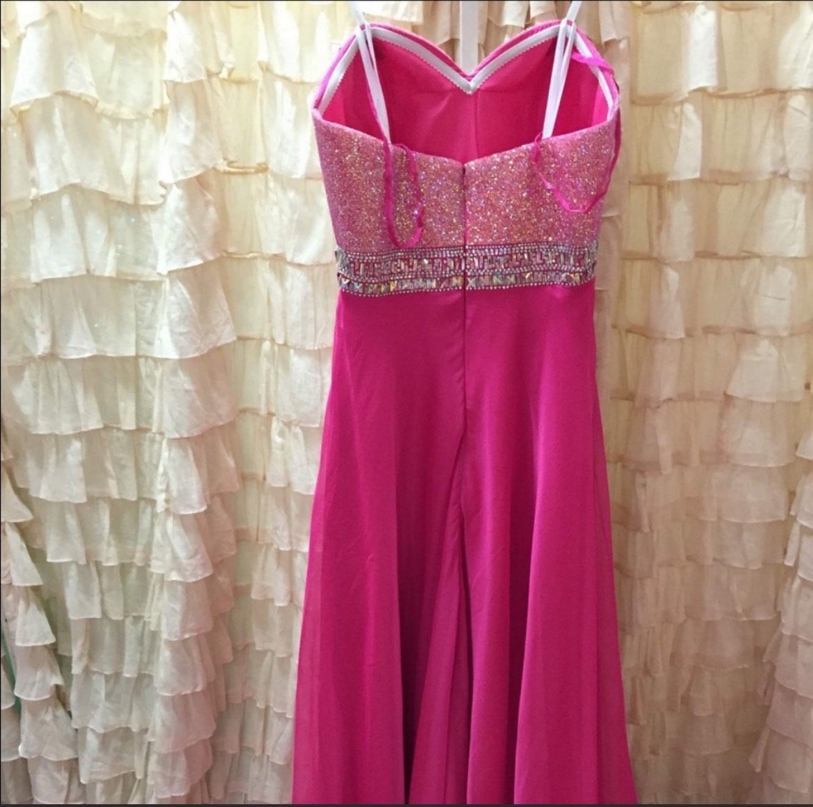 Jovani Size 10 Prom Strapless Sequined Hot Pink A-line Dress on Queenly