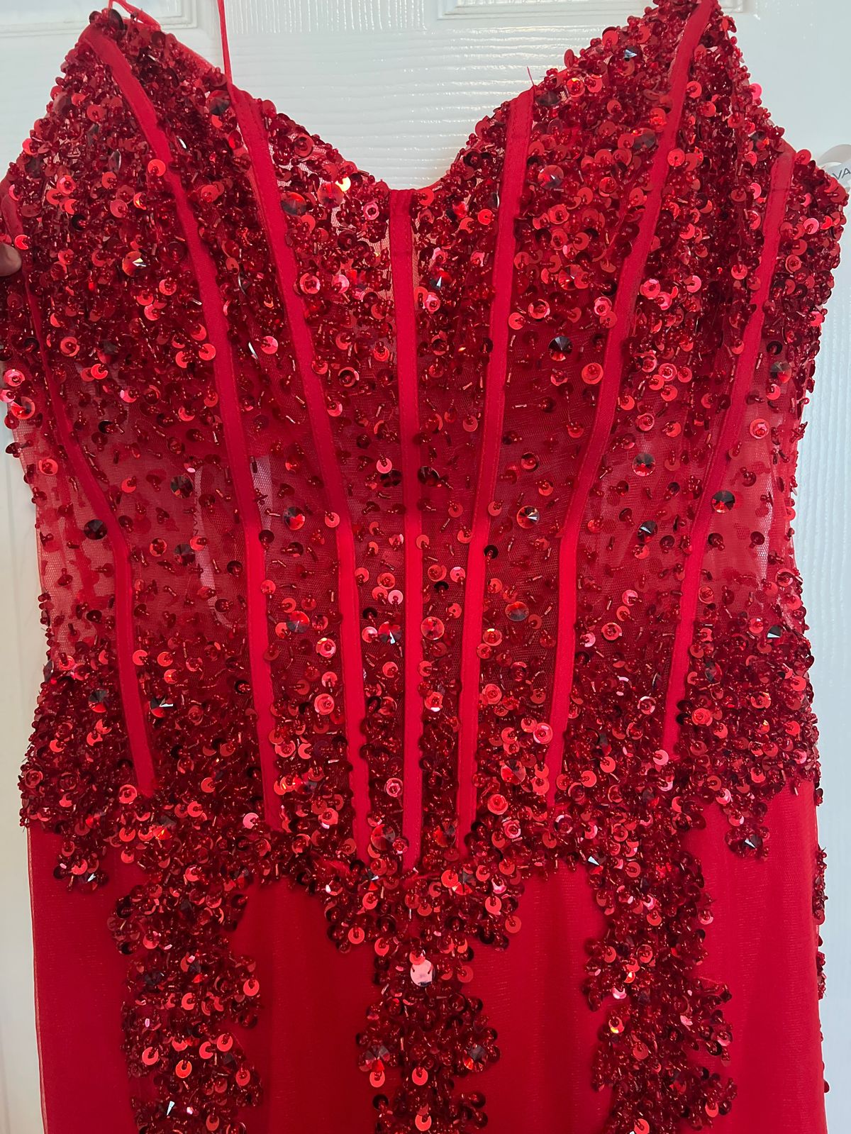 Size 14 Prom Strapless Red Mermaid Dress on Queenly