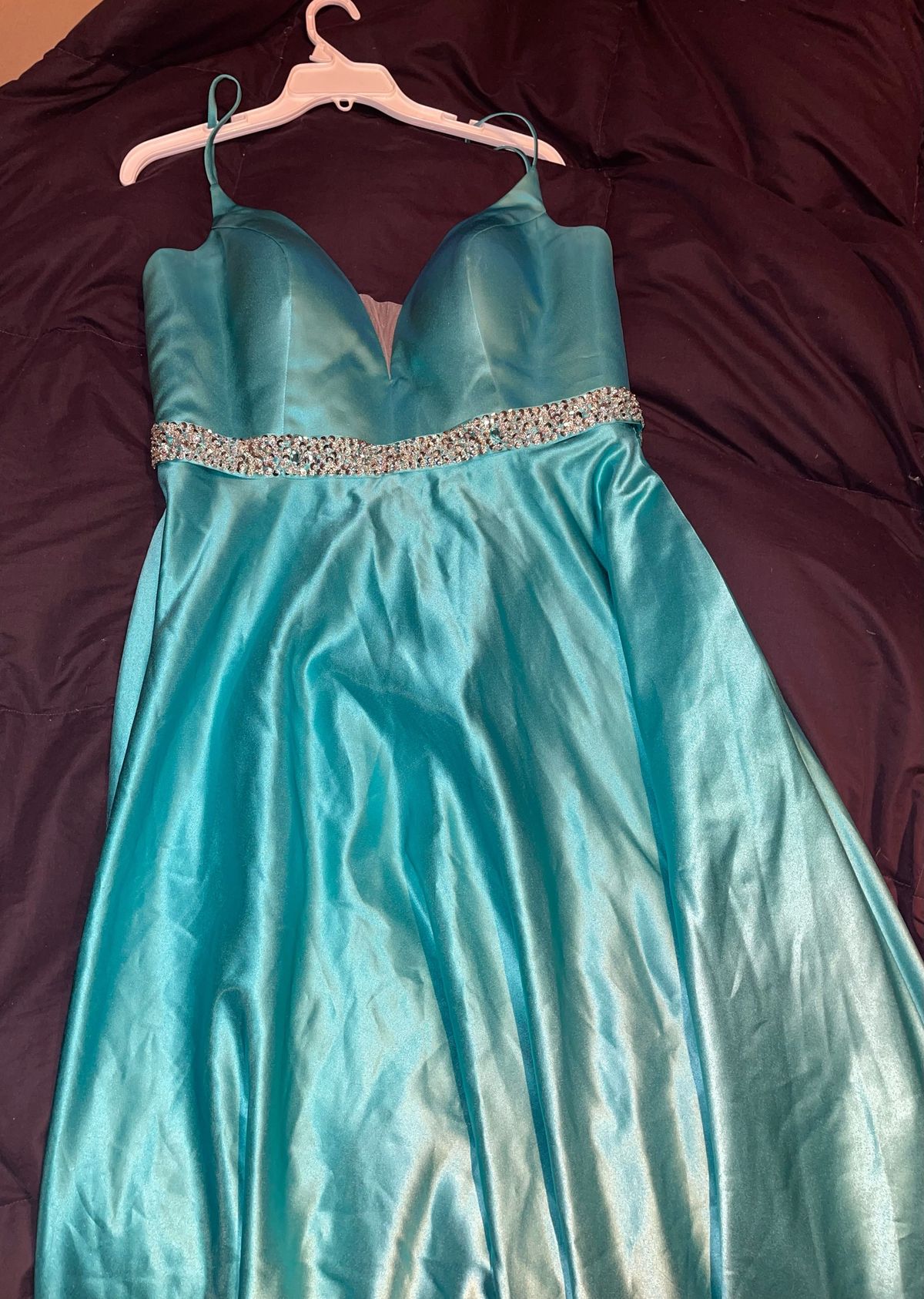 Plus Size 18 Prom Satin Blue A-line Dress on Queenly
