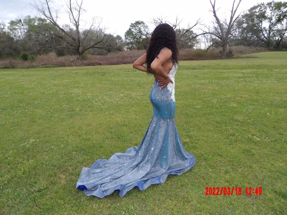 Size 6 Prom Sequined Light Blue Mermaid Dress on Queenly