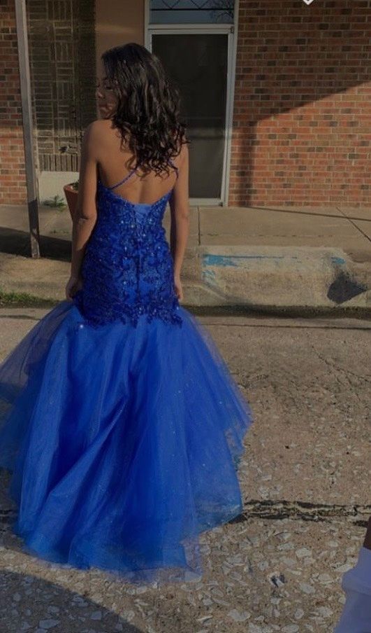 Size 2 Prom Sequined Royal Blue Mermaid Dress on Queenly