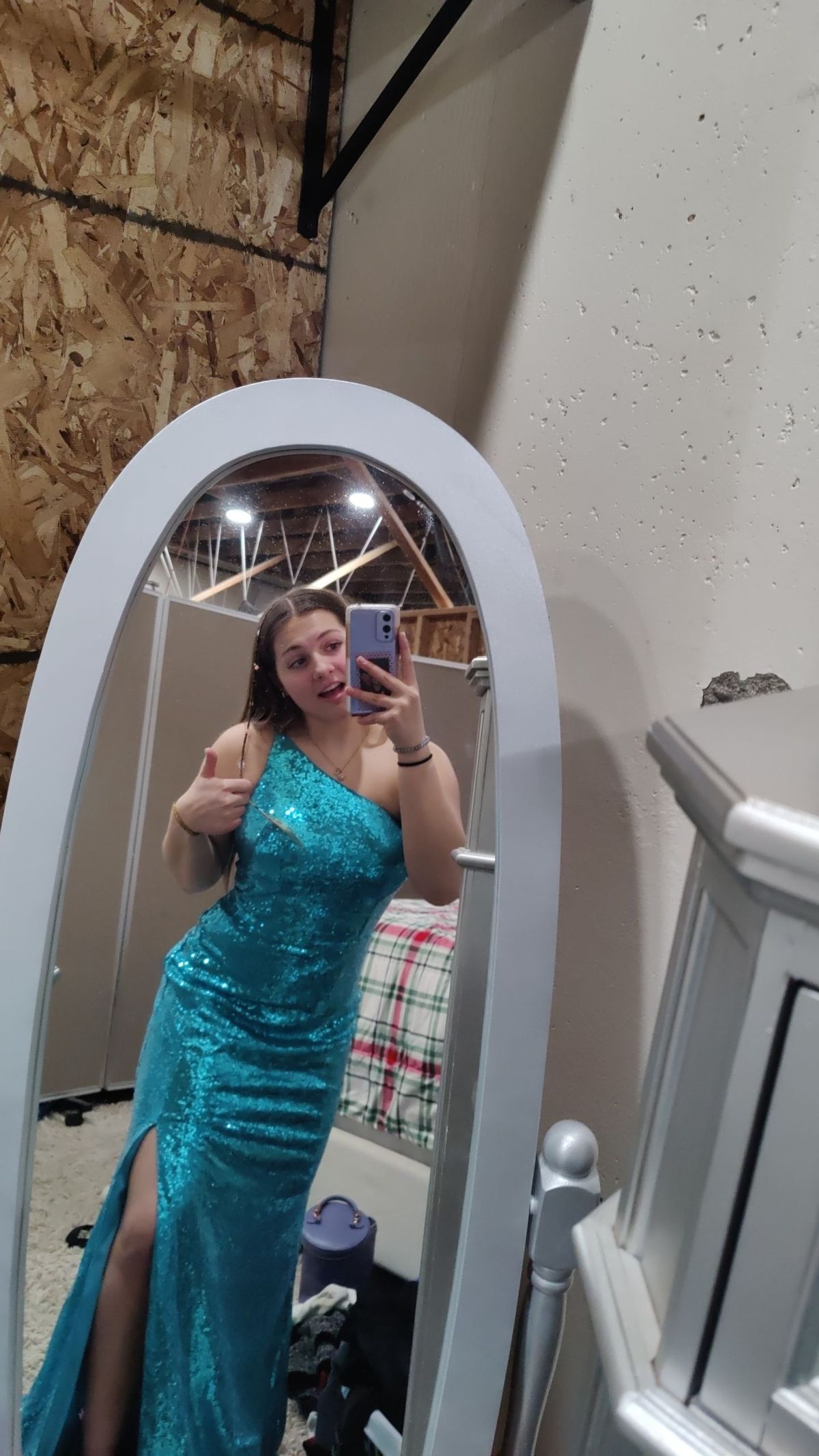 Size 10 Prom One Shoulder Sequined Blue Side Slit Dress on Queenly