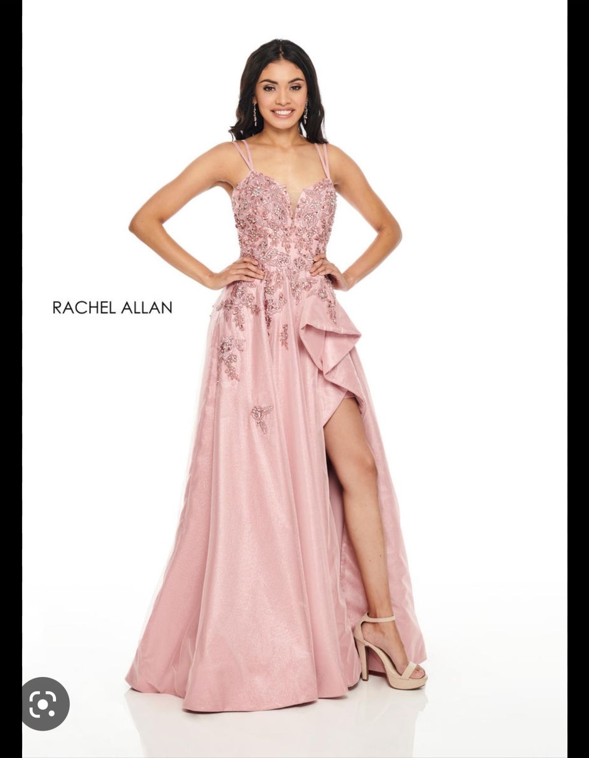Style 7051 Rachel Allan Size 4 Pageant Plunge Pink Side Slit Dress on Queenly