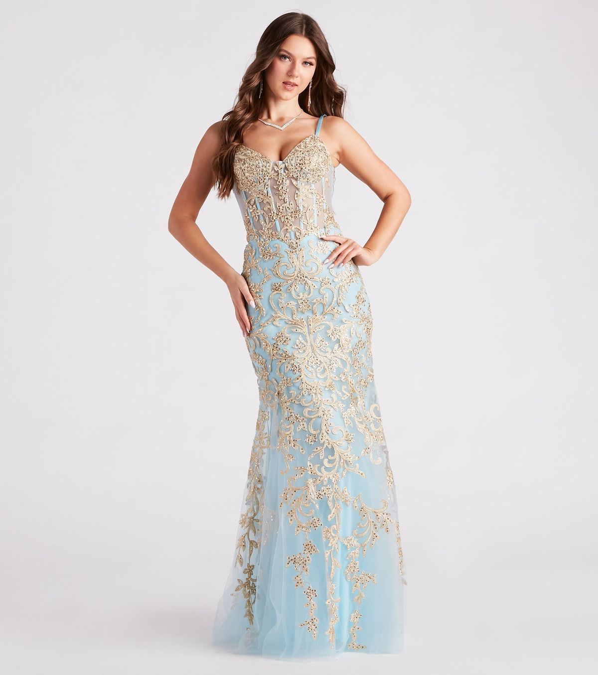 Style 05002-6906 Windsor Size 10 Prom Sequined Blue Mermaid Dress on Queenly