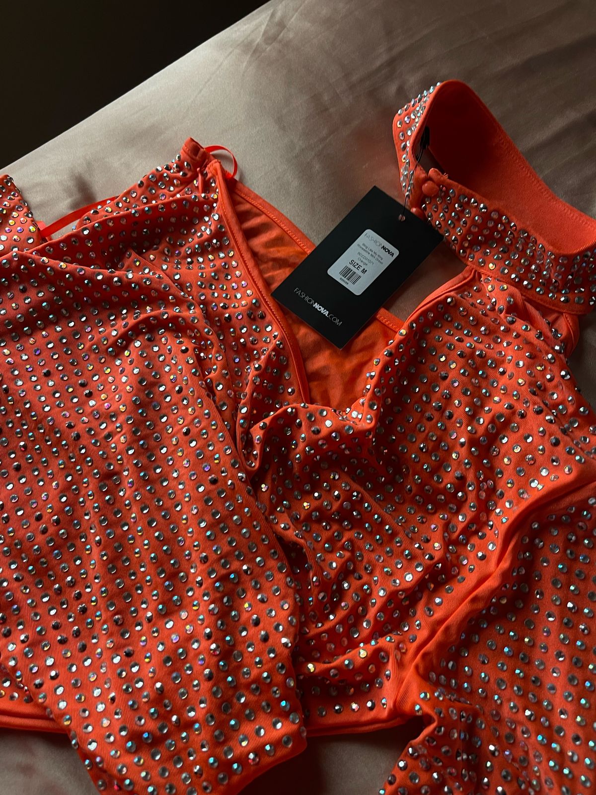 Size 6 Nightclub Long Sleeve Sequined Orange Cocktail Dress on Queenly