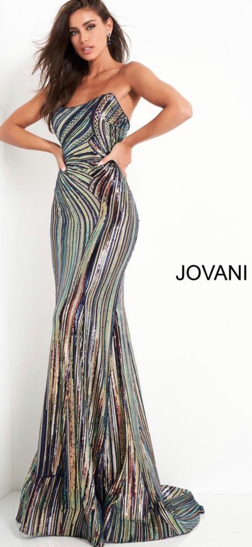 Jovani Size 4 Prom Strapless Multicolor Floor Length Maxi on Queenly
