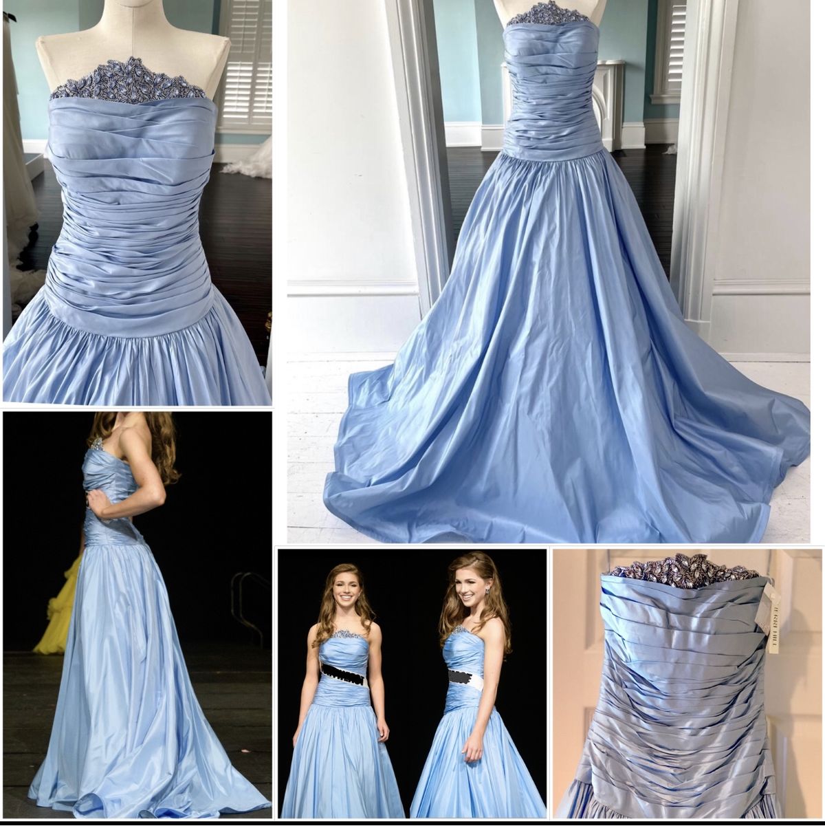 Style 44452 Sherri Hill Size 4 Prom Strapless Satin Light Blue Ball Gown on Queenly