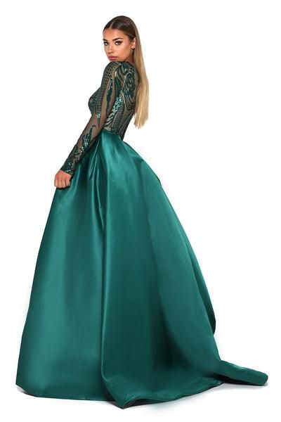 Style LONG Belle Le Chic Size 0 Pageant Long Sleeve Green Ball Gown on Queenly
