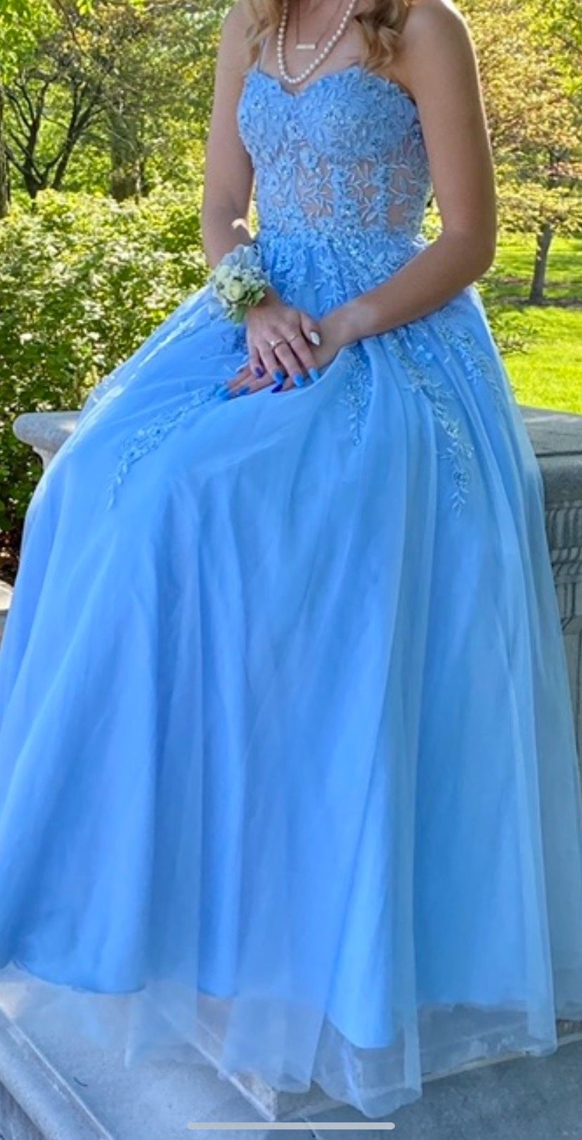 Jovani Size 0 Prom Strapless Lace Light Blue Ball Gown on Queenly
