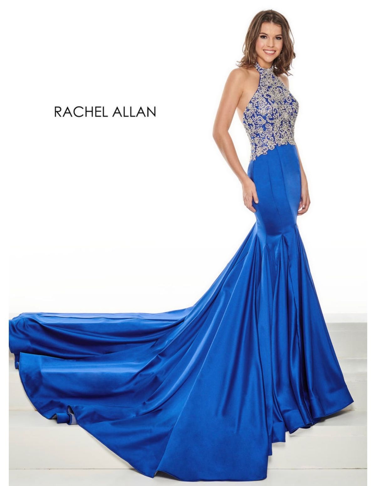 Rachel Allan Size 12 Blue Dress With Train on Queenly