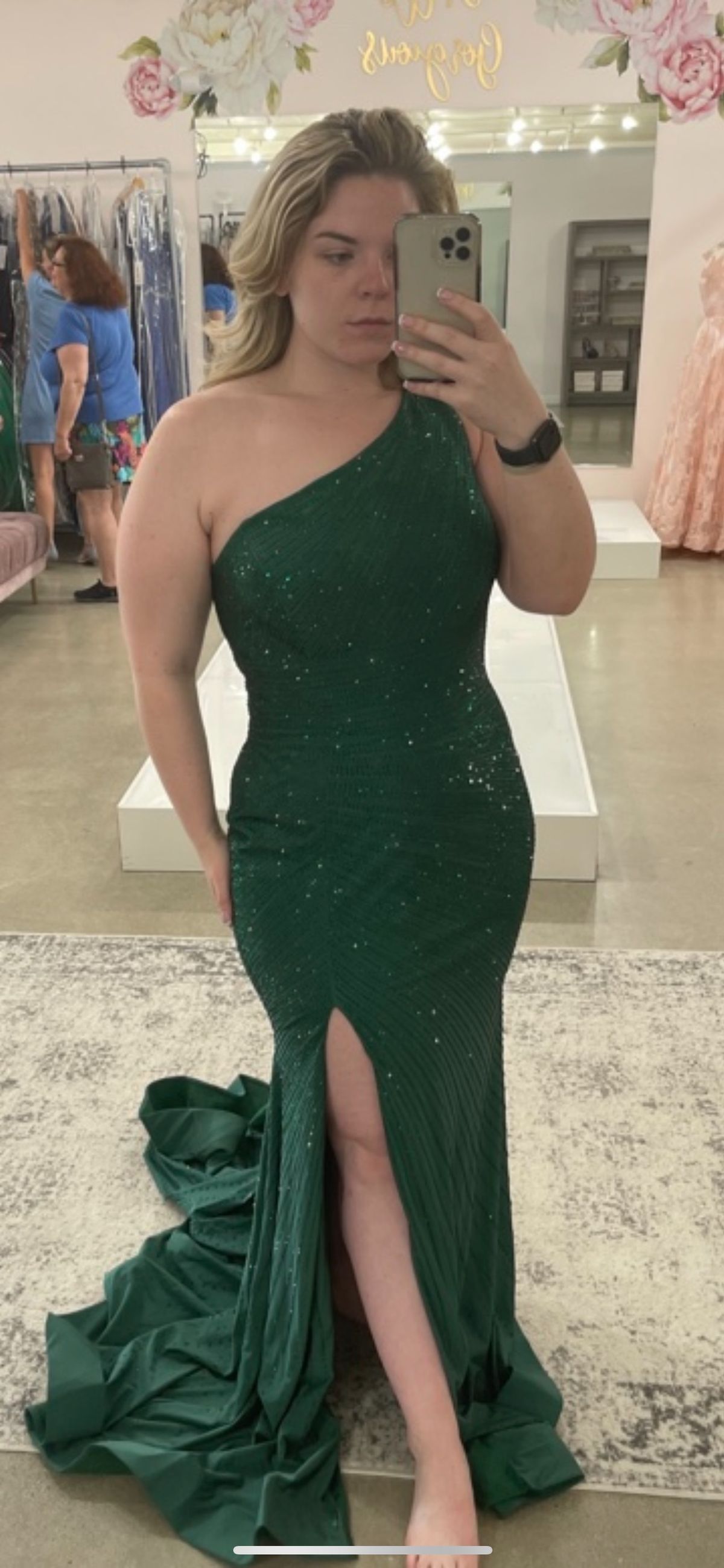 Sherri Hill Size 14 Green Side Slit Dress on Queenly