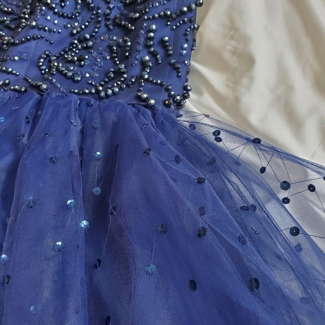 Mori Lee by Madeline Gardner Size 6 Prom Lace Blue Mermaid Dress on Queenly