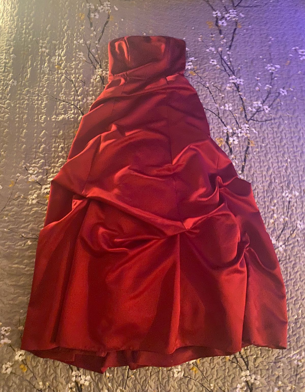 David's Bridal Size 6 Prom Satin Red Ball Gown on Queenly