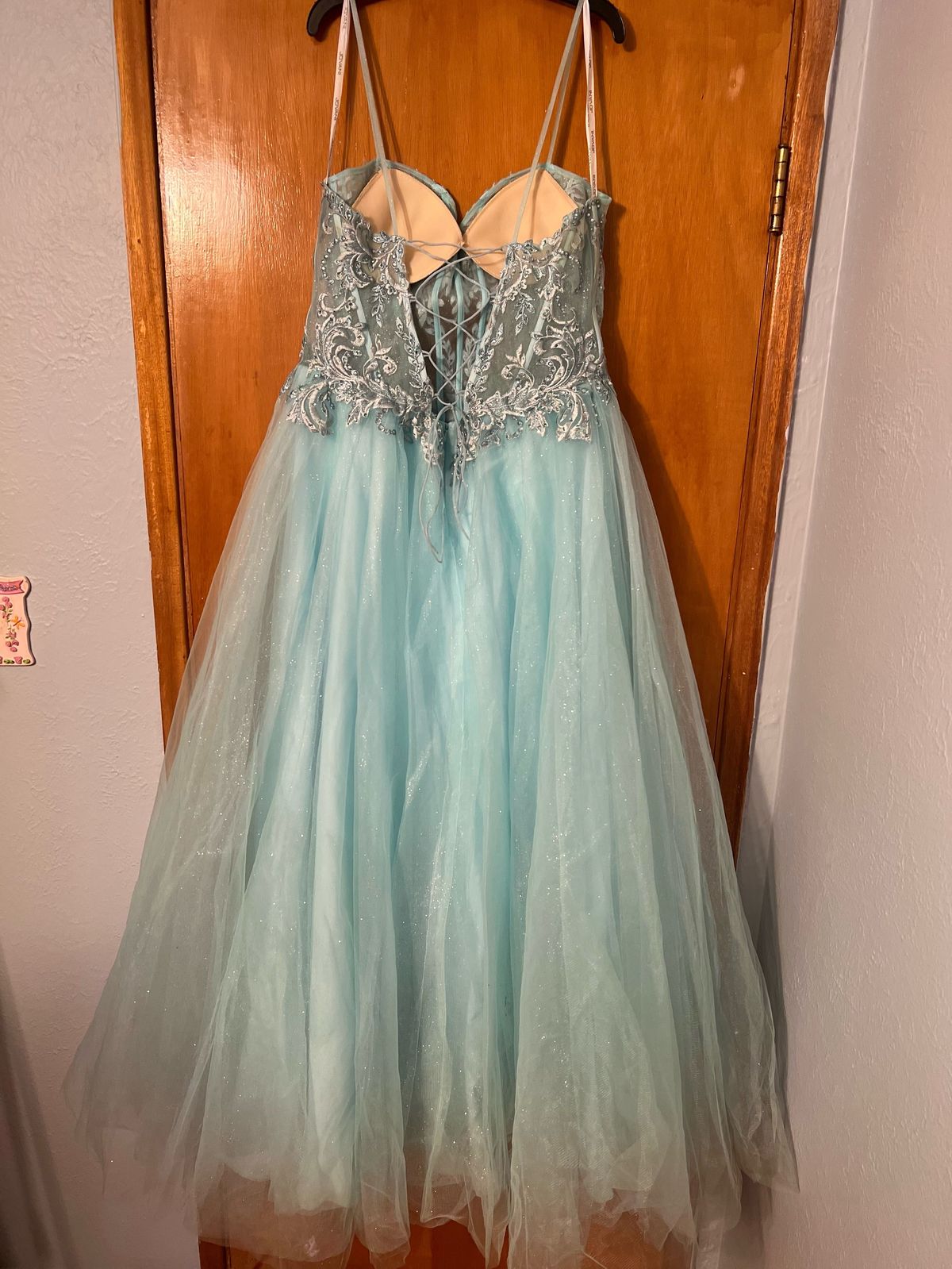 Jovani Size 14 Prom Strapless Lace Light Blue Ball Gown on Queenly