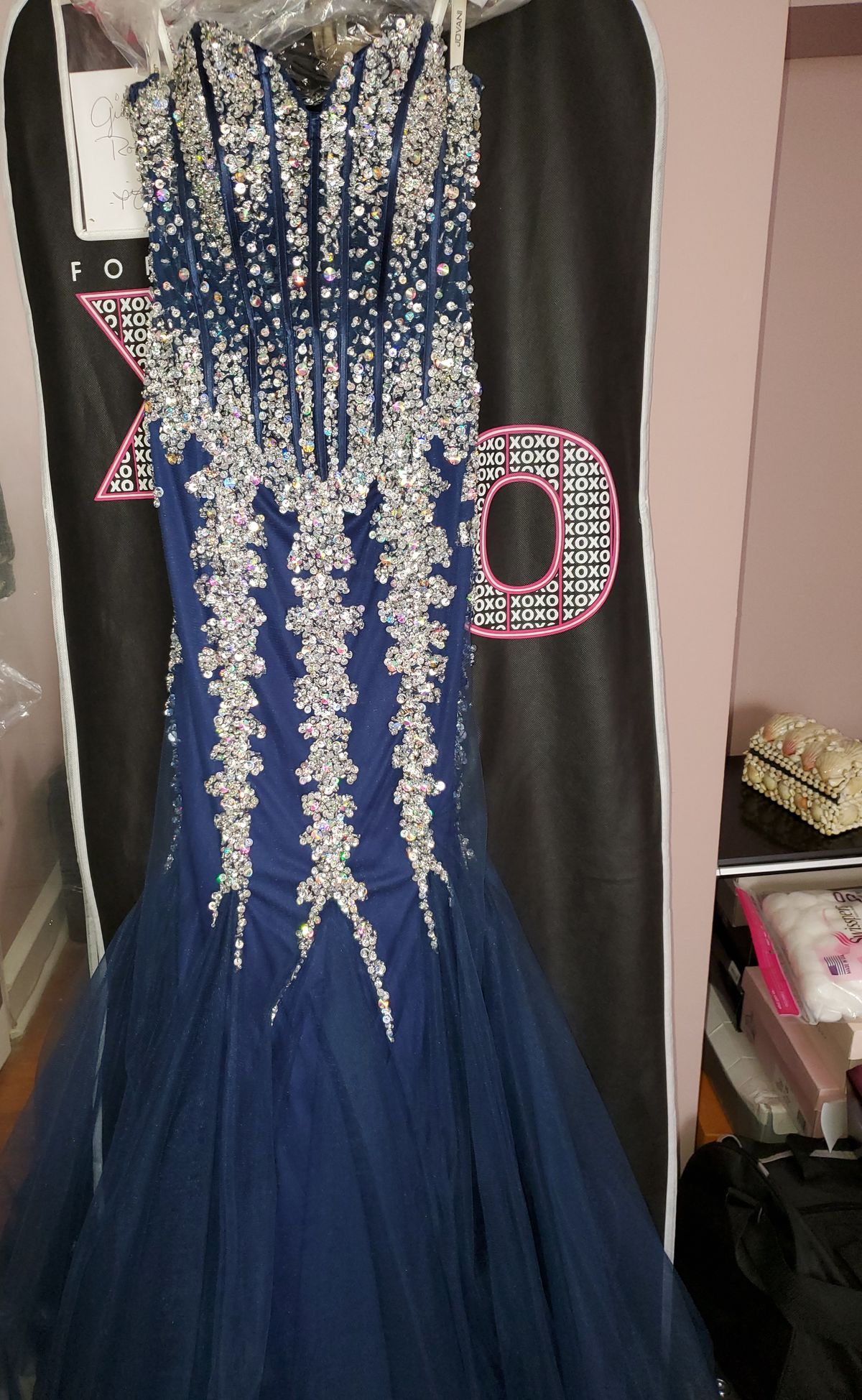 Size 4 Strapless Sequined Blue Mermaid Dress on Queenly
