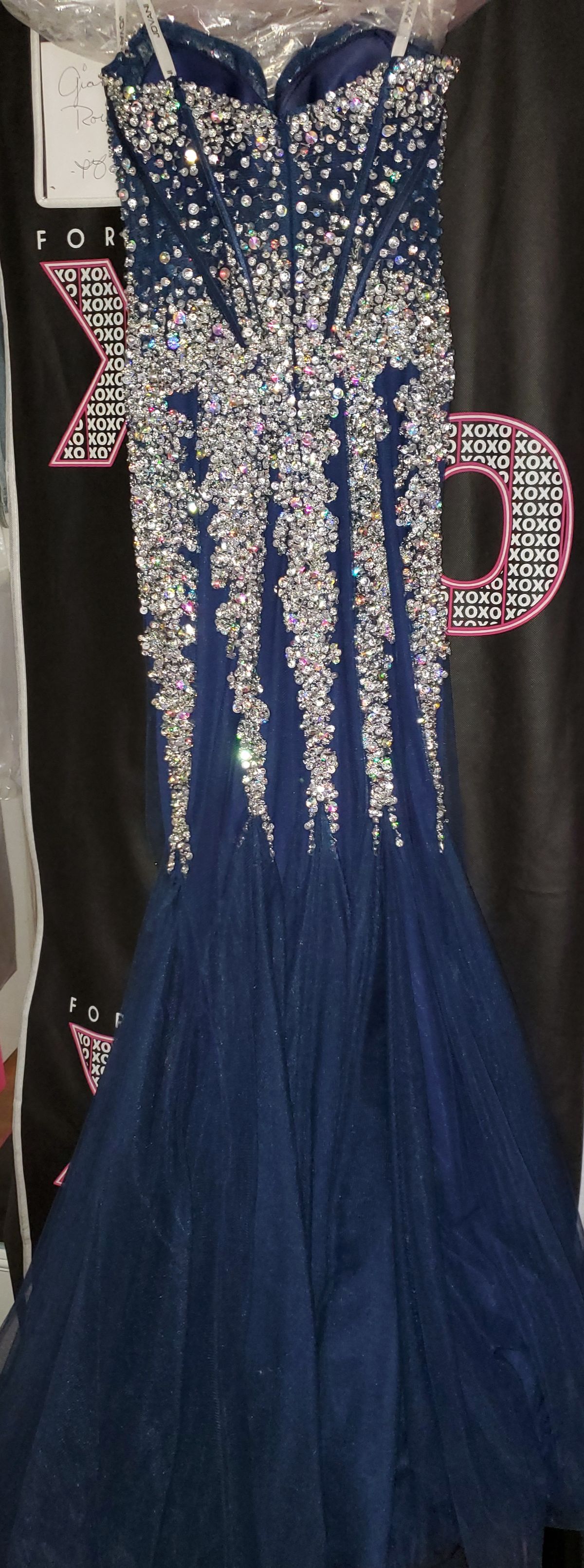 Size 4 Strapless Sequined Blue Mermaid Dress on Queenly