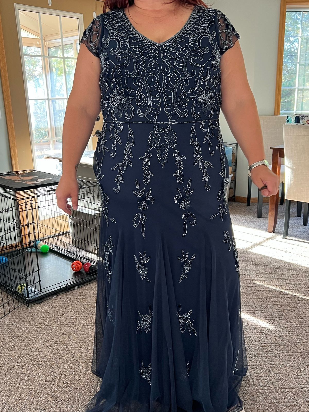 Adrianna Papell Plus Size 20 Wedding Guest Blue Floor Length Maxi on Queenly