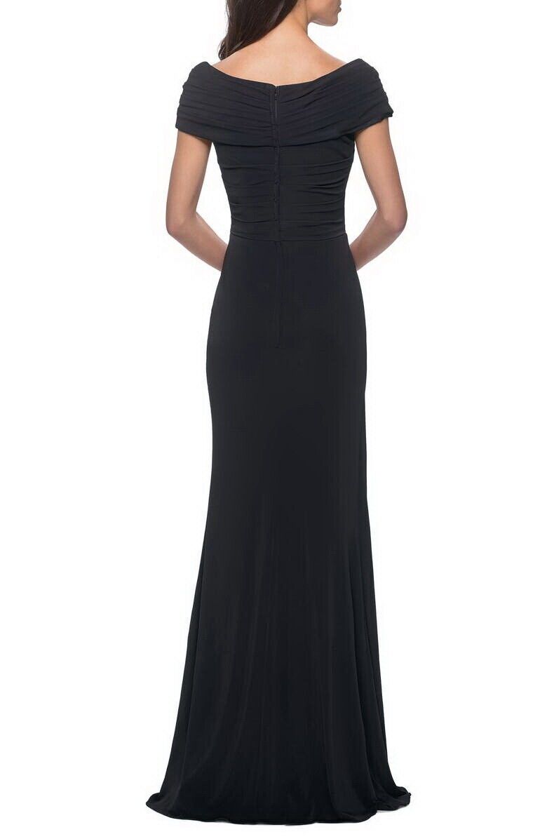 La Femme Plus Size 16 Off The Shoulder Black A-line Dress on Queenly