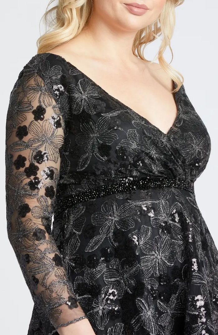 Mac Duggal Size 14 Long Sleeve Sequined Black Cocktail Dress on Queenly