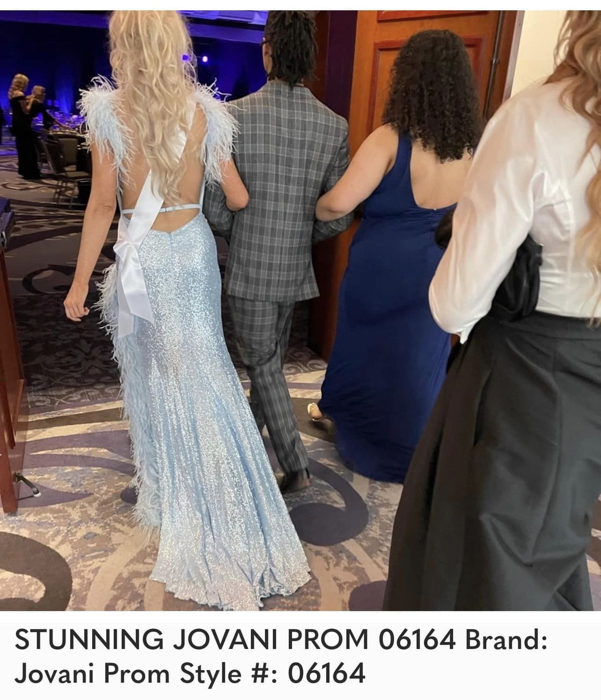 Style 06164 Jovani Size 6 Prom Plunge Sequined Light Blue Mermaid Dress on Queenly