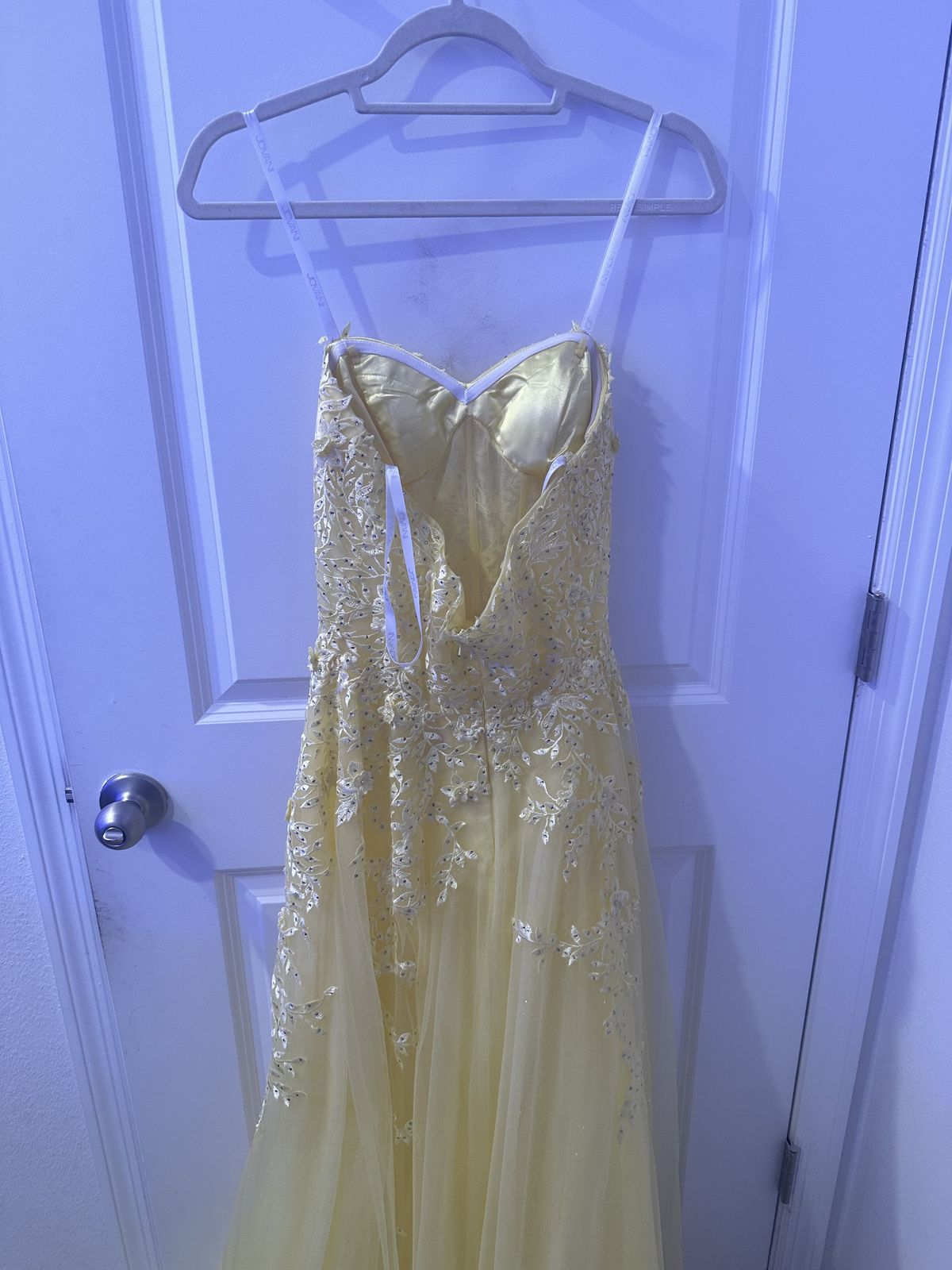 Jovani Size 4 Bridesmaid Strapless Lace Yellow Ball Gown on Queenly
