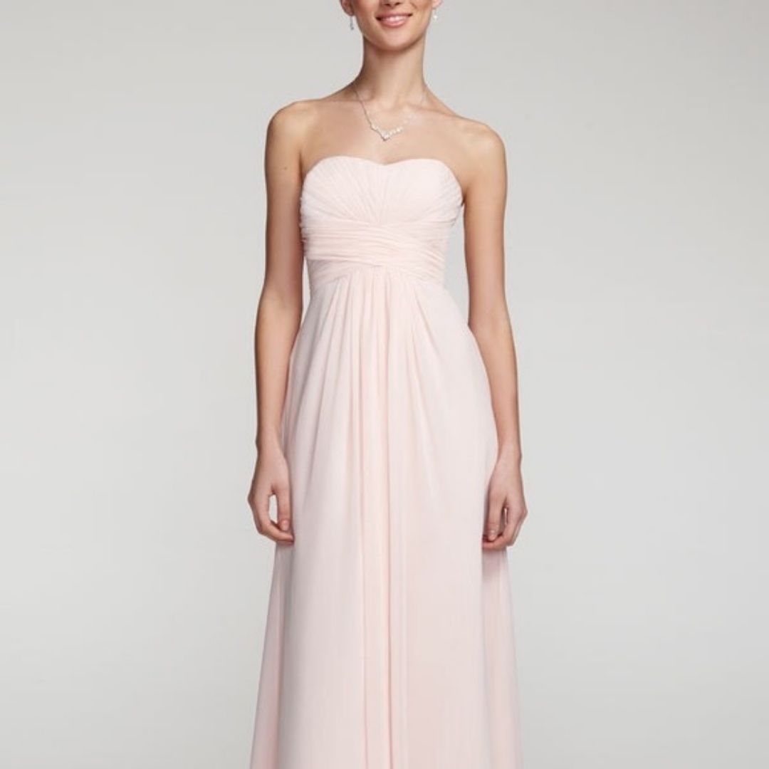 David's Bridal Size 6 Bridesmaid Strapless Pink A-line Dress on Queenly