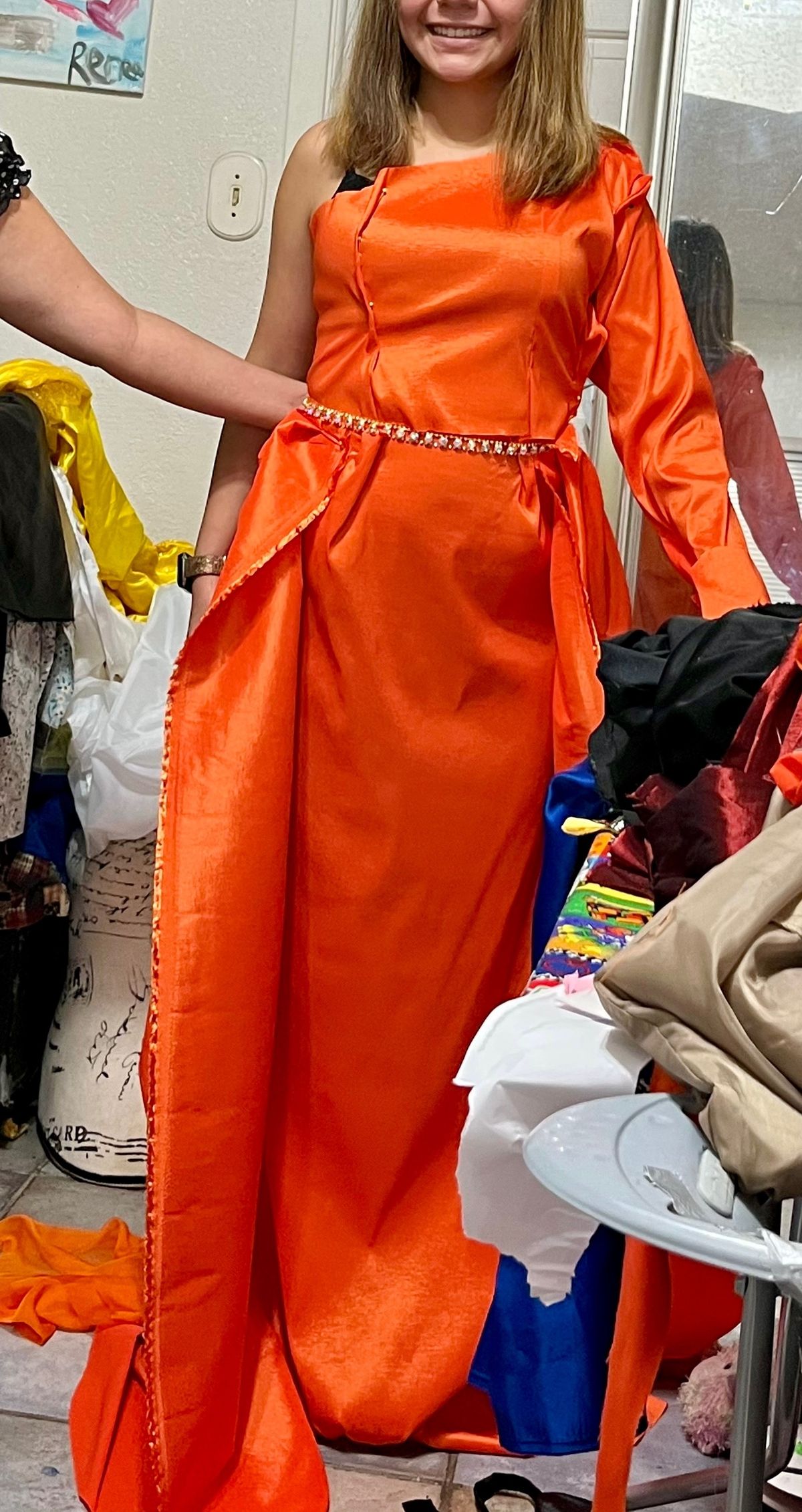 Size 2 Satin Orange Mermaid Dress on Queenly