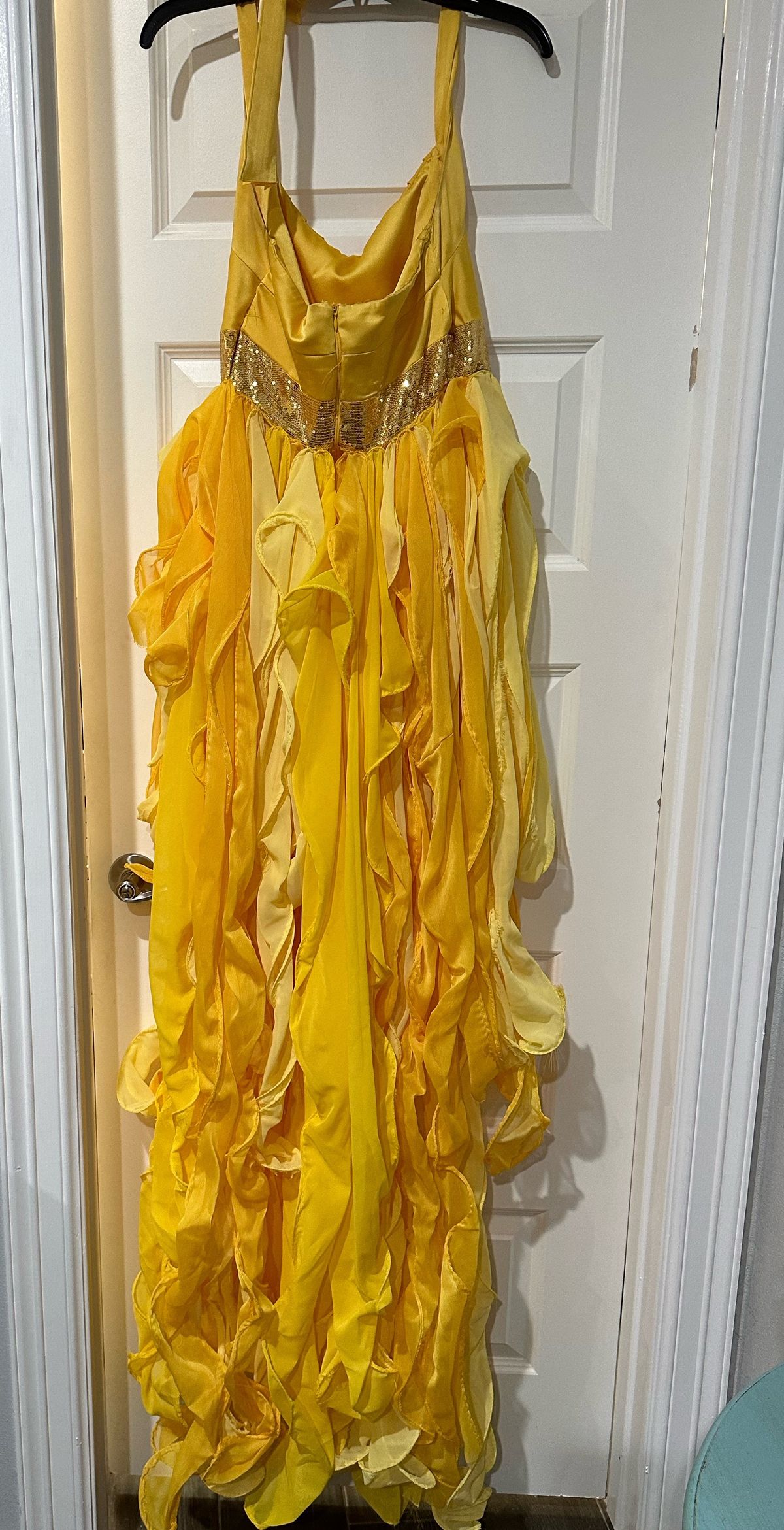 Size S Satin Yellow Floor Length Maxi on Queenly