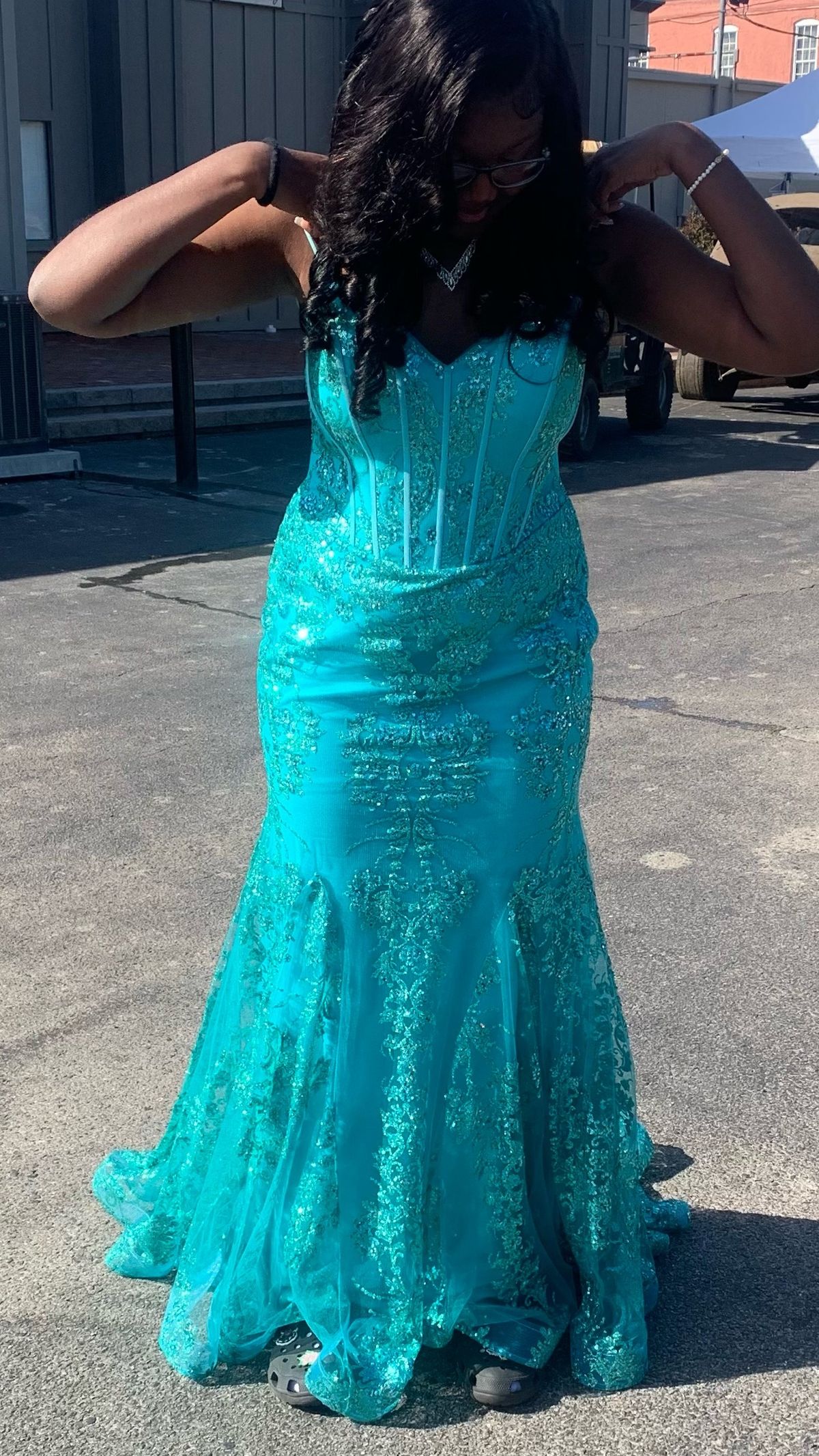 Stella Couture Size 14 Prom Blue Mermaid Dress on Queenly