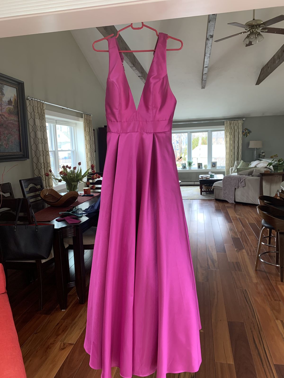 Jovani Girls Size 4 Prom Plunge Hot Pink Ball Gown on Queenly