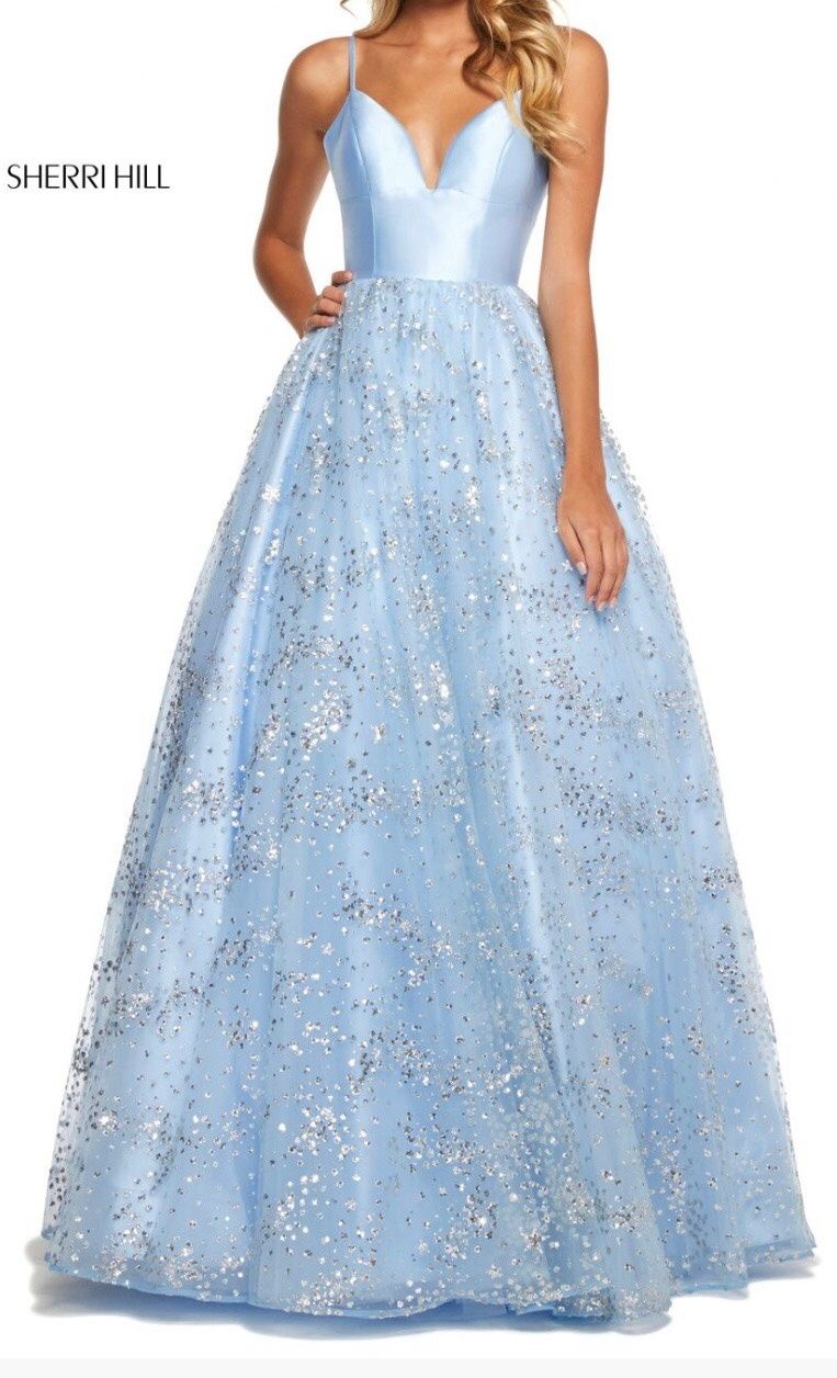 Sherri Hill Size 6 Satin Blue Ball Gown on Queenly