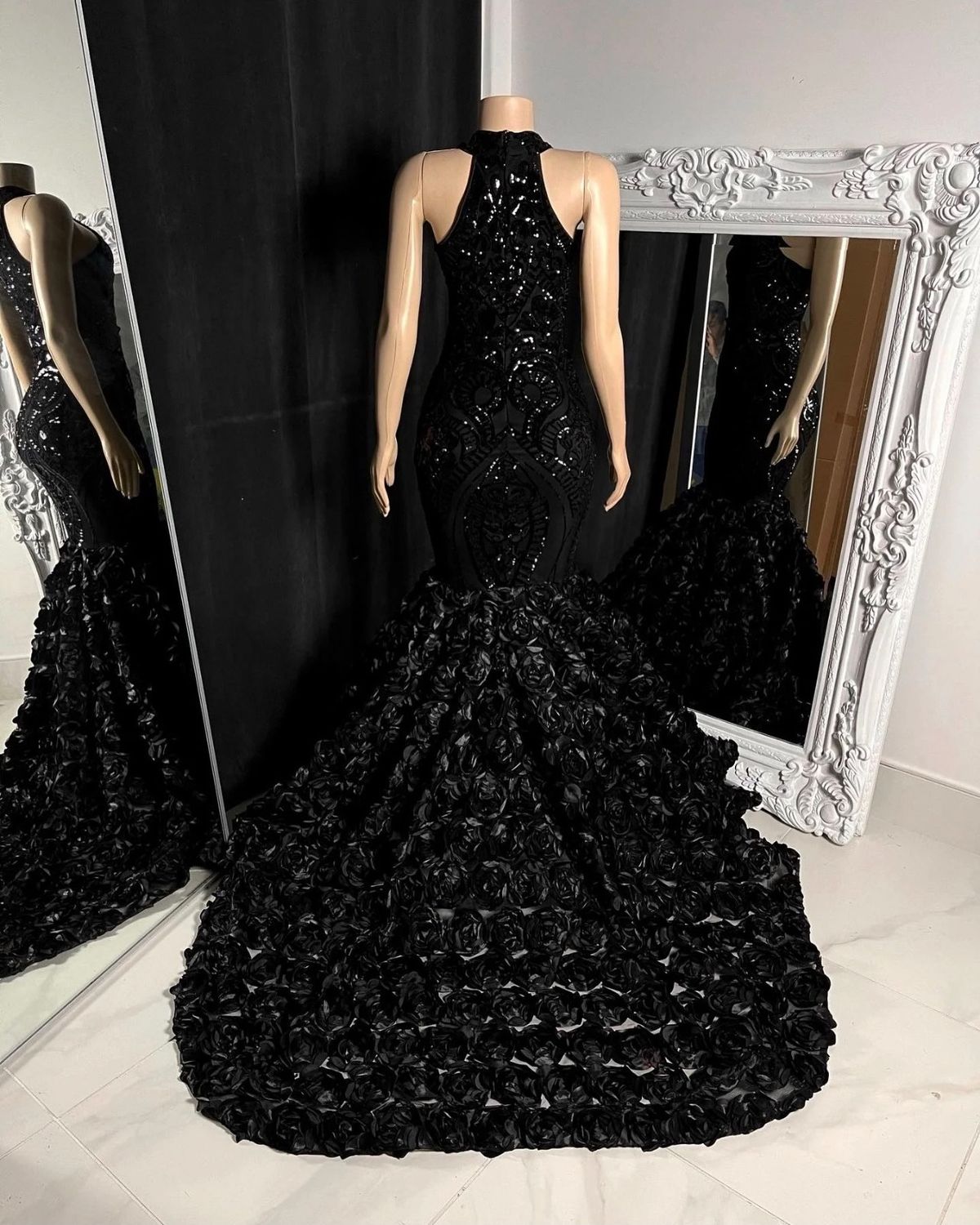 Size 2 Prom Sequined Black Ball Gown on Queenly