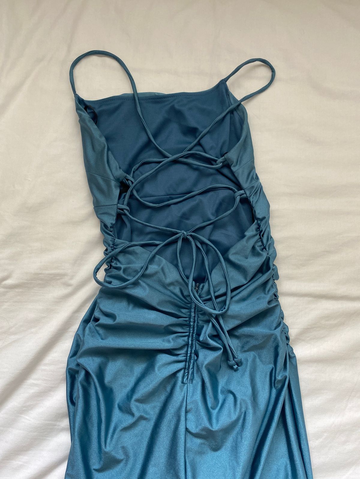 Size S Prom Satin Blue Side Slit Dress on Queenly