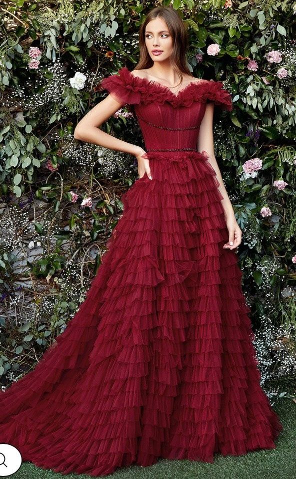 Andrea & Leo Couture Size 4 Prom Burgundy Red Ball Gown on Queenly
