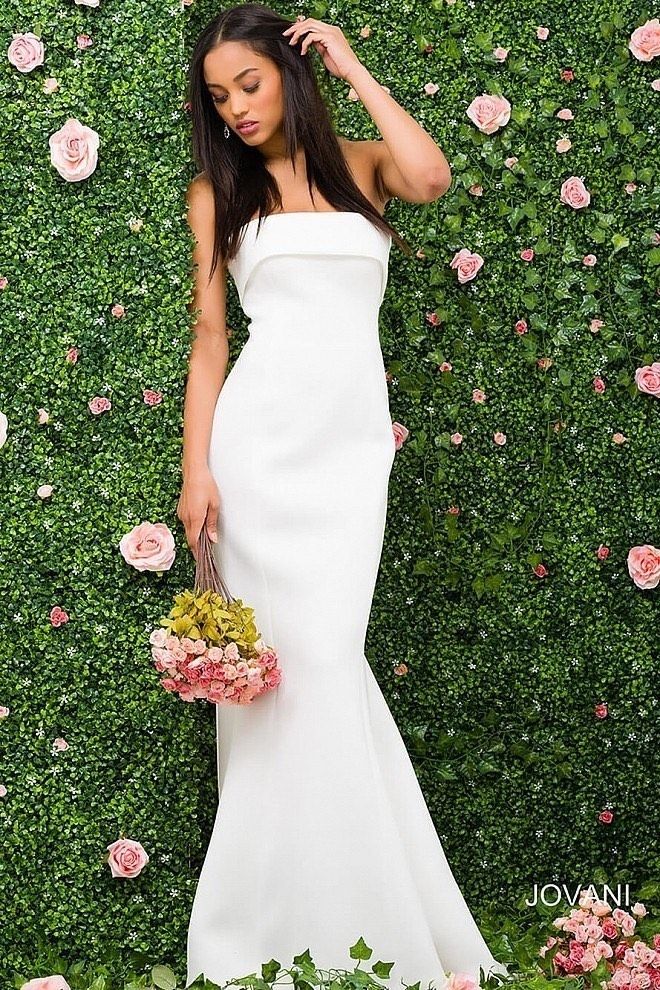 Jovani Size 4 Wedding Strapless White Cocktail Dress on Queenly
