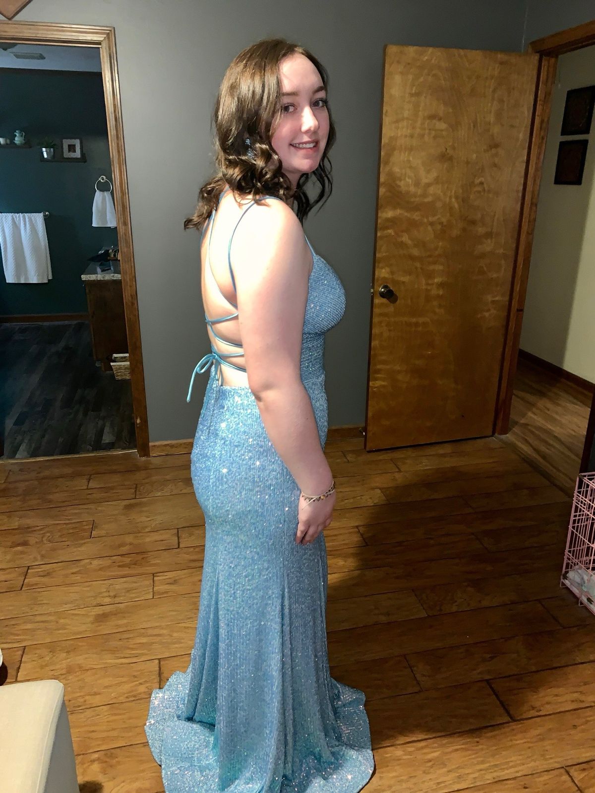Size 12 Prom Blue Floor Length Maxi on Queenly